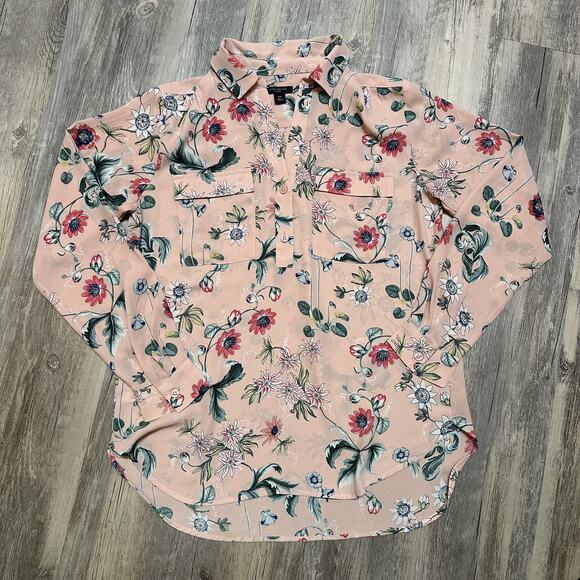 Ann Taylor Tops - Ann Taylor Petite XSP Floral Popover Blouse Pink Long Sleeve Shirt Top